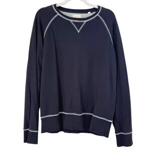 Billy Reid Navy Contrast Stitch Cotton Knit PULLOVER Sweatshirt MEN MEDIUM